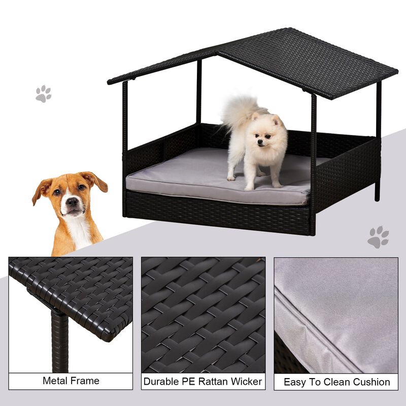 Gray Pet Retreat: Wicker Dog Bed with Rattan Canopy