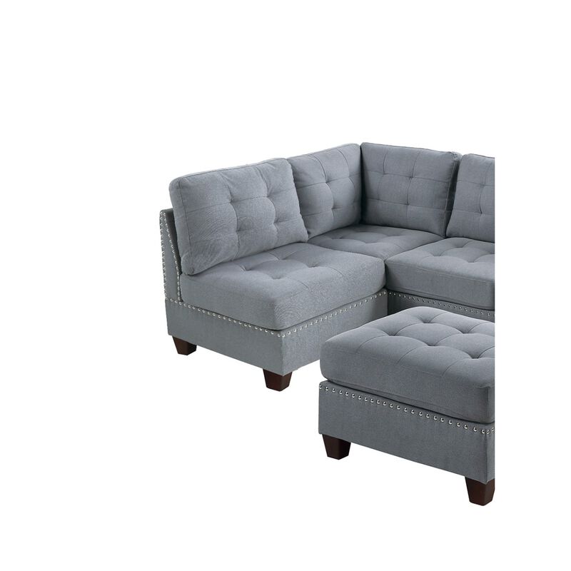 Modular 6 Piece Sectional Set with Ottoman - Linen Fabric
