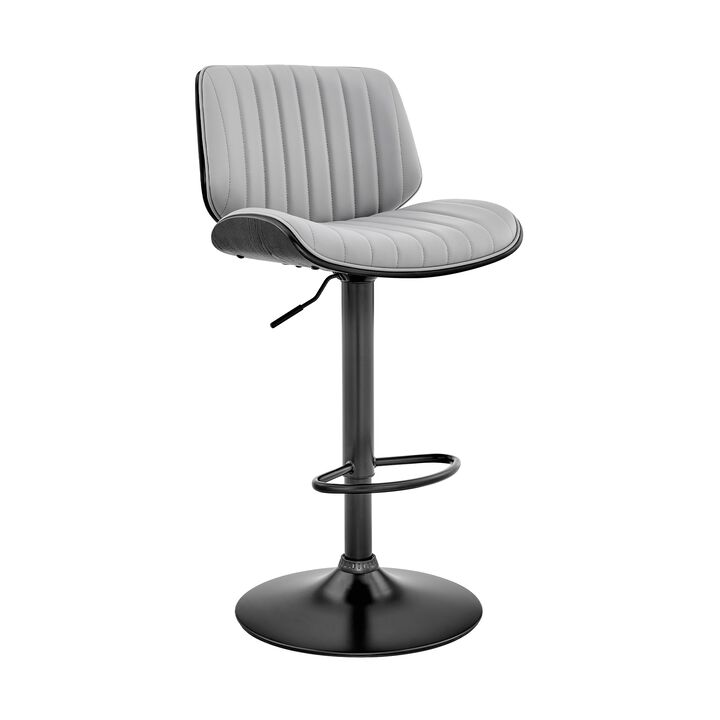 Barstool with Channel Tufted Leatherette Seat, Gray and Black-Benzara