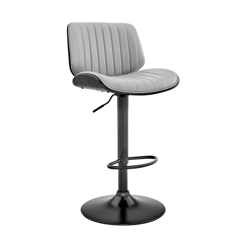 Barstool with Channel Tufted Leatherette Seat, Gray and Black-Benzara