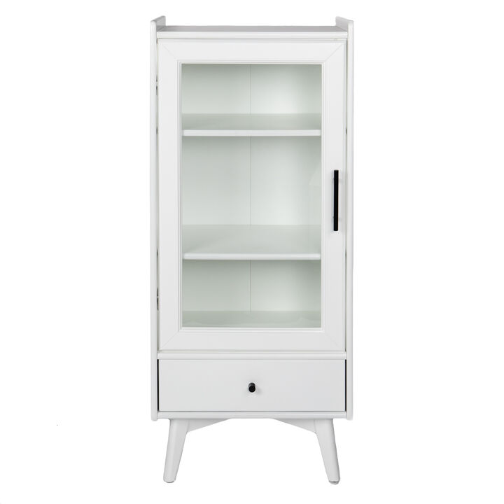 White Bathroom Storage Cabinet with Glass Door & Drawer (19.75"X13.75"X46")