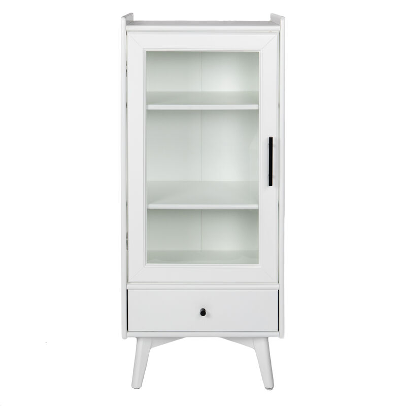 White Bathroom Storage Cabinet with Glass Door & Drawer (19.75"X13.75"X46")