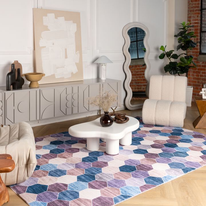 Eclipse Modern Checkered Geometric Purple Cream Indoor Soft Area Rug