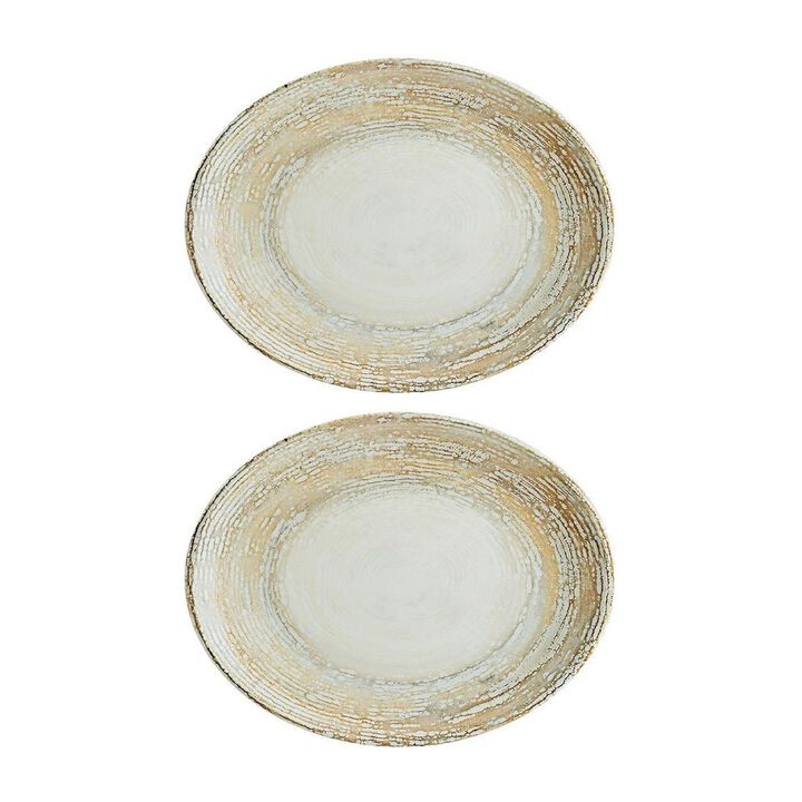 Patera 9.75" x 7.5" x h:1" Oval Decorated Porcelain Platter (Set of 2)