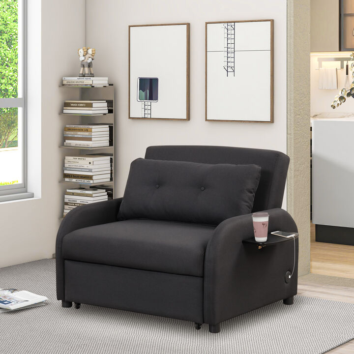 Pull Out Sofa Sleeper with USB Charge and 2 Wing Table