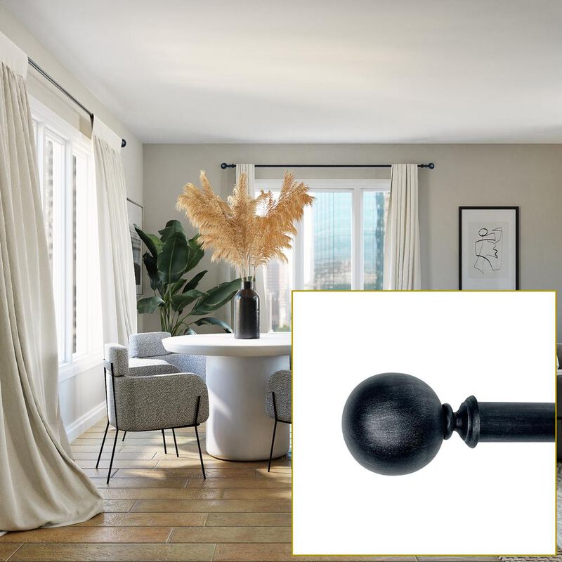 Versailles Heirloom Textured Ball Steel Heavy Duty Curtain Rods for Windows Set 32" - 86" Black/Silver