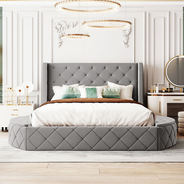 Streamdale Queen Velvet Platform Bed with Headboard & Drawer