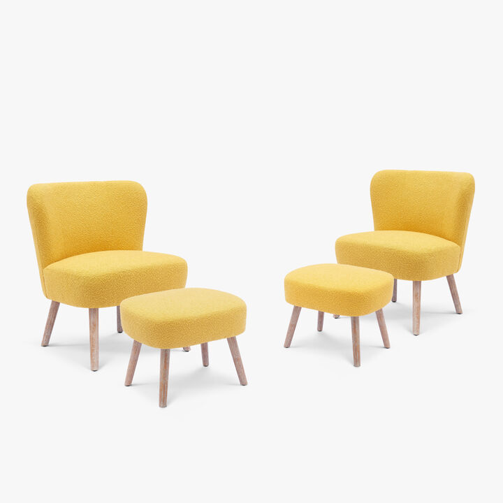WestinTrends Genevieve 4-Piece Set Mid-Century Boucle Accent Chairs with Ottoman Foot Stools