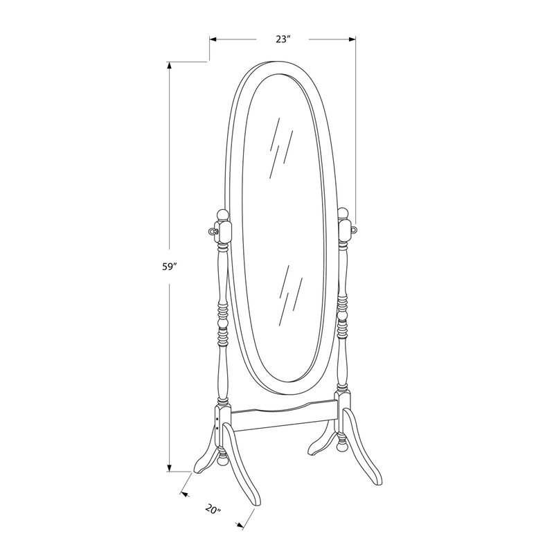 Monarch Specialties I 3101 Mirror, Full Length, Standing, Floor, 60" Oval, Dressing, Bedroom, Wood, Walnut, Traditional