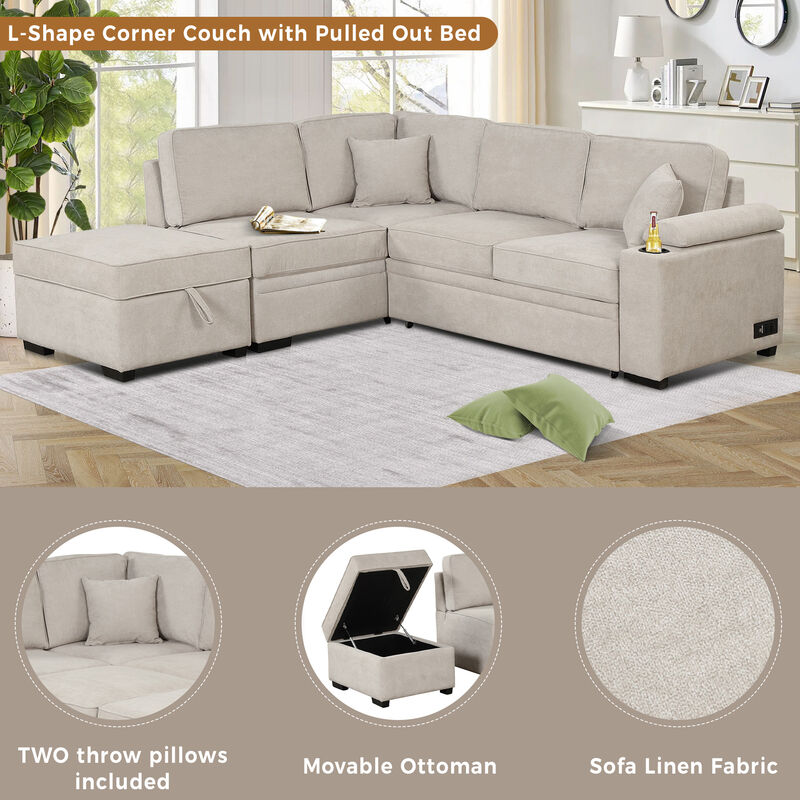 Merax 2 in 1 Pull Out Sofa Bed L Shape Couch