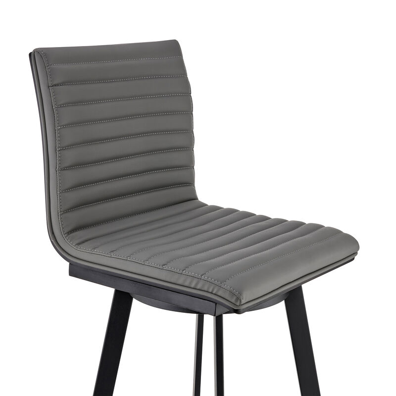 Nikole Bar Height Swivel Bar Stool in Matt Black Finish with Gray Faux Leather