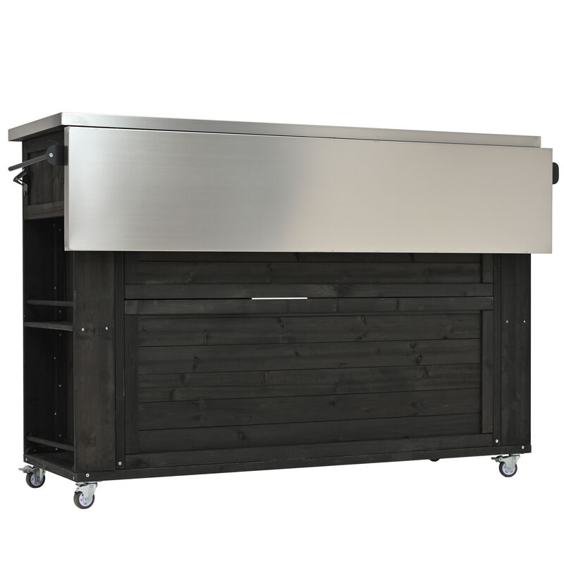 Merax Outdoor  Fir Wood Kitchen Island with Towel and Spice Racks