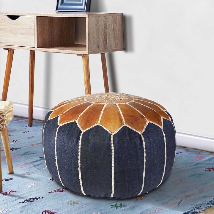 Handmade Moroccan Ottoman, Genuine Leather Pouf