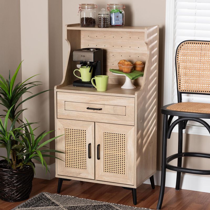 Baxton Studio Pavone Mid Century Modern Oak Brown Wood Kitchen Cabinet