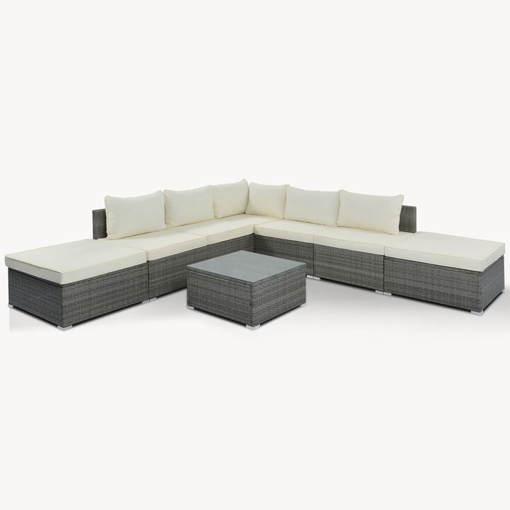 Whisen 8-Pieces Outdoor Patio Furniture Sets, Garden Conversation Wicker Sofa Set