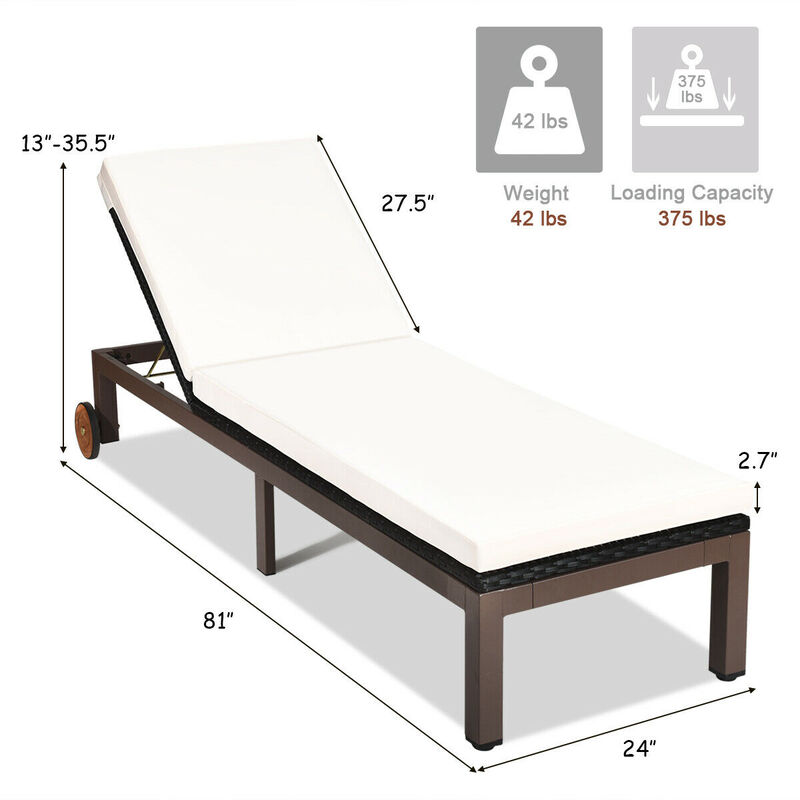 Patio Chaise Lounge Chair Outdoor Rattan Lounger Recliner Chair