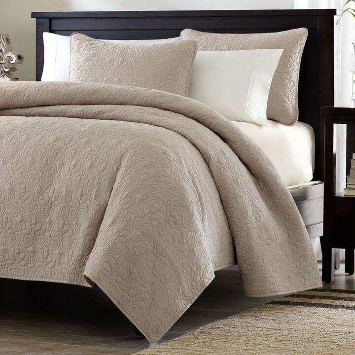 Hivvago Full / Queen size Khaki Light Brown Tan Coverlet Quilt Set with 2 Shams