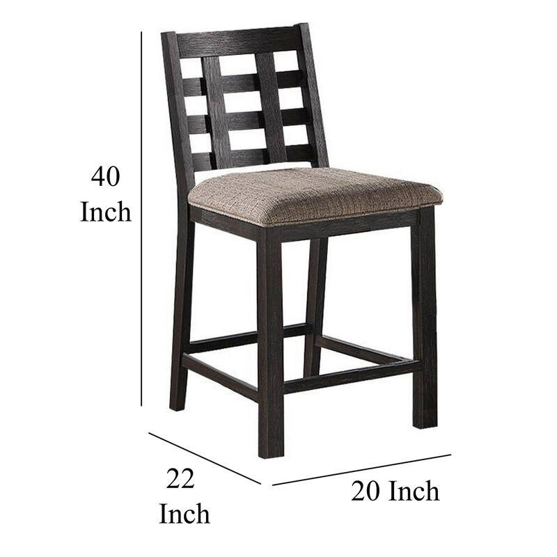 Trixy Counter Stool Chair, Open Square Back, Brown Wood, Beige Fabric - Benzara
