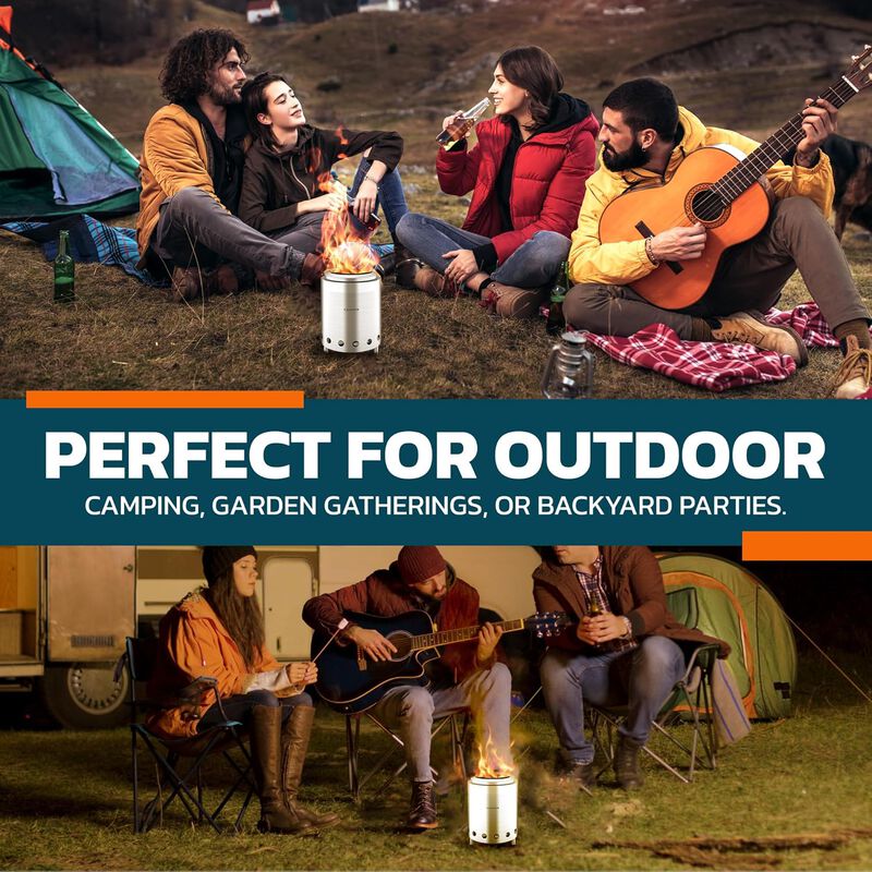 Campior Wood Burning Fire Pit Stove - Smokeless Outdoor Stove for Efficient Wood Fires, Camping, Cooking, and Garden Gatherings, Durable, Stainless Steel with Removable Ash Pan, Stand and Carry Bag