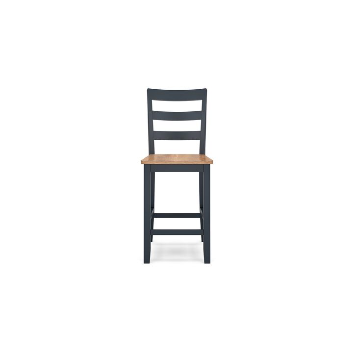 Gasy Counter Height Chair Set of 2, Dark Blue Solid Wood, Brown Seat - Benzara