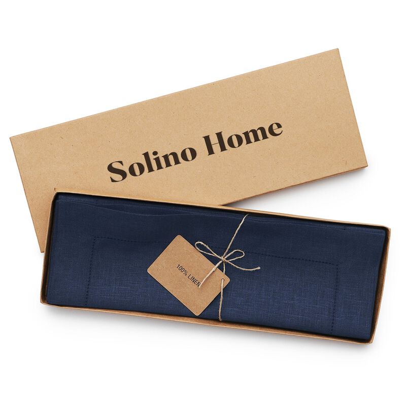 Solino Home 100% Pure Linen Square Placemats 14 x 14 Inch Set of 4 | Classic Hemstitch