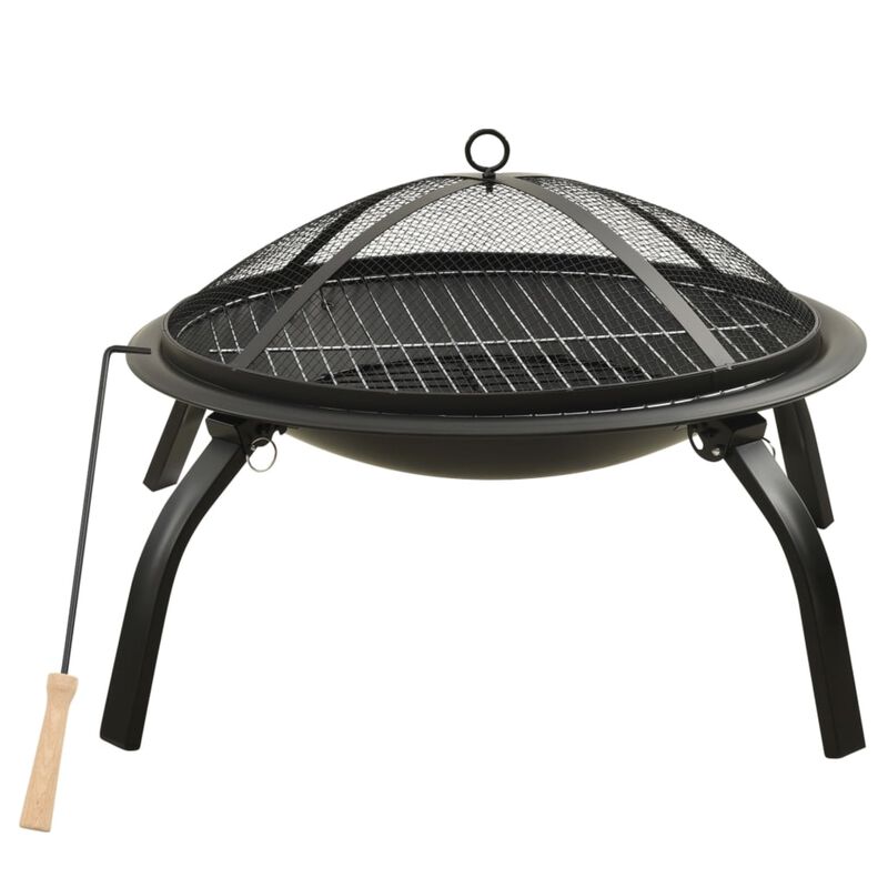 vidaXL 2-in-1 Fire Pit and BBQ with Poker 22"x22"x19.3" Steel