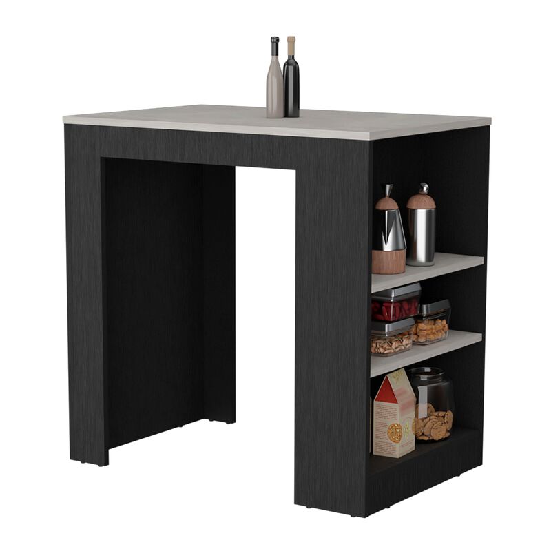Portree Kitchen & Dining room Island with 3-Side Shelves -Black / Ibiza Marble