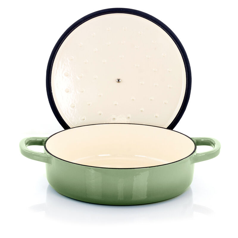 Crock Pot Artisan 5 Quart Round Enameled Cast Iron Braiser Pan with Self Basting Lid in Pistachio Green