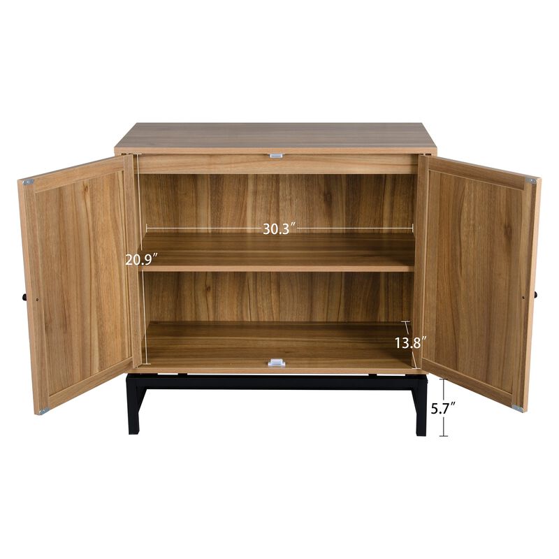 MONDAWE 2 Pieces Double Door Natural Rattan Cabinet with 1 Adjustable Inner Shelves, Accent Storage Cabinet（Set of 2）