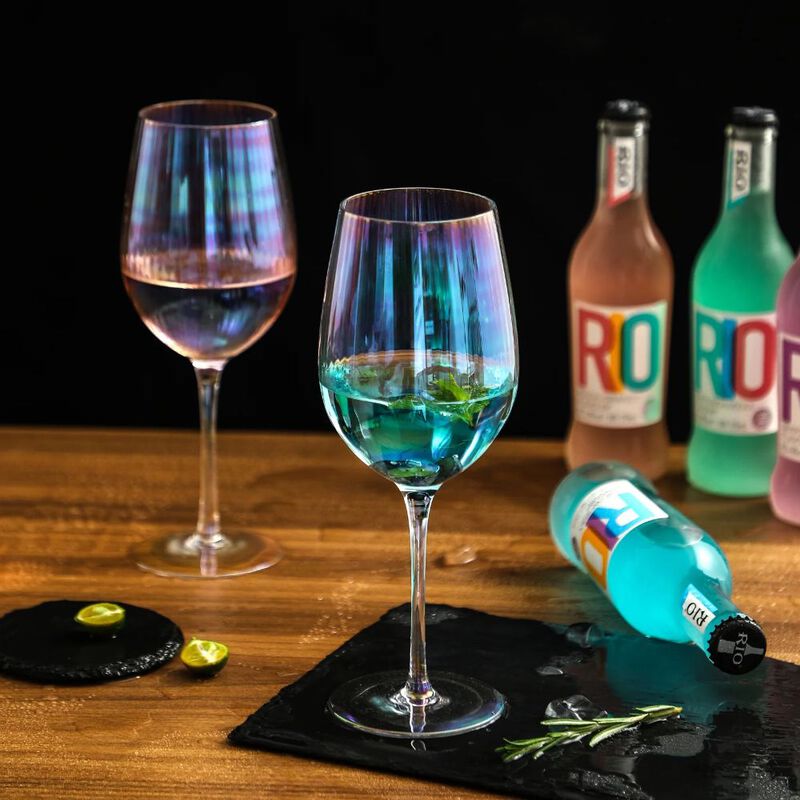 Grassi Iridescent Wine Glass Set - 19 oz Pretty Cute Cool Rainbow Colorful Halloween Glassware Set of 2