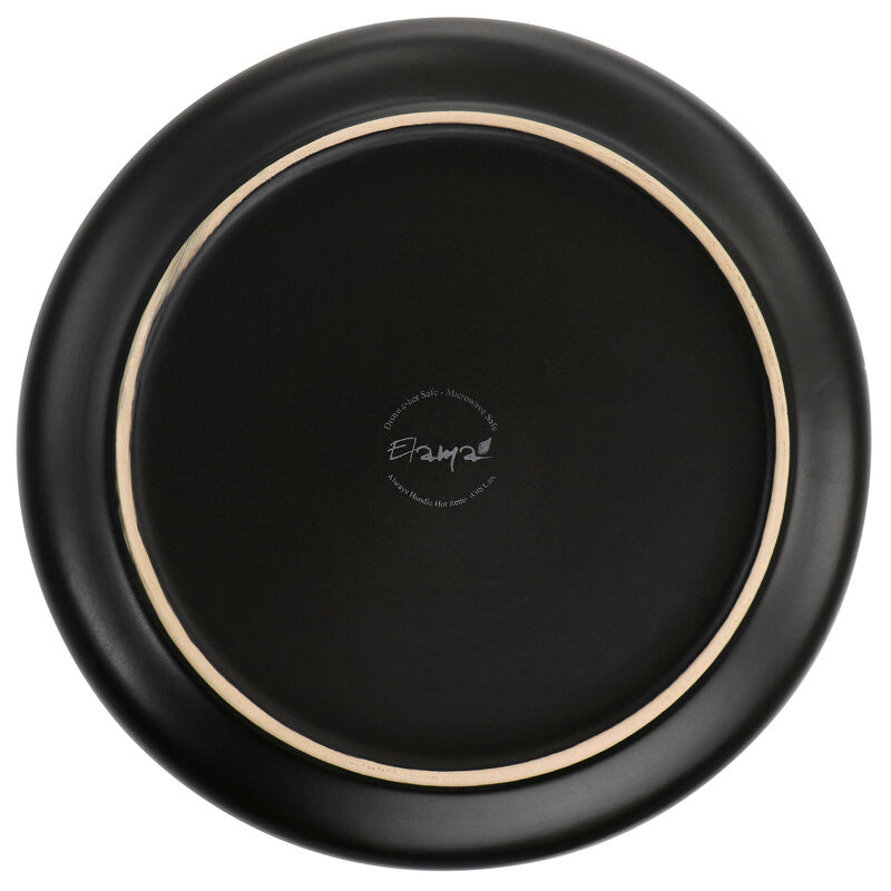 Elama Paul 6 Piece Stoneware Dinner Plate Set in Matte Black with Gold Rim