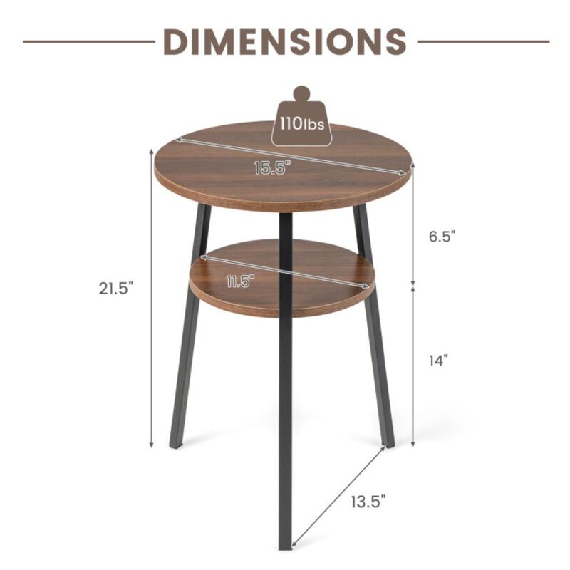 Hivvago 2-Tier Round End Table with Open Shelf and Triangular Metal Frame