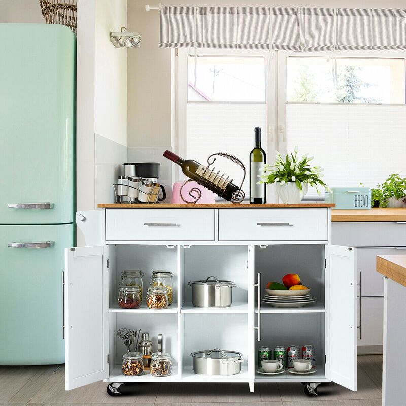 Kitchen Island Trolley Wood Top Rolling Storage Cabinet Cart with Knife Block