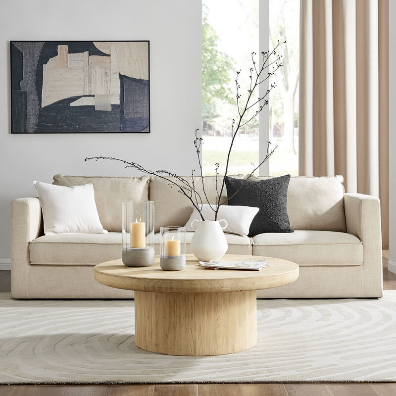Danya B. Modern Cool Gray Cement Base and Glass Pillar Candle Holder