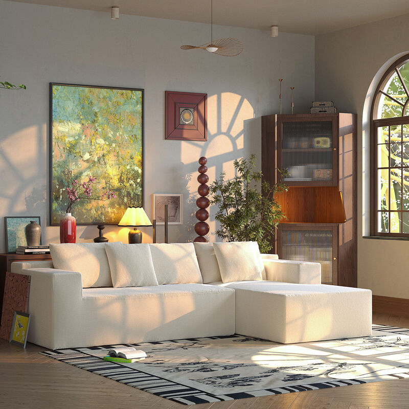 FUFU&GAGA Compressed Sofa, Fabric & Sponge Upholstered Couch – Modern 3-Seater (105.9" W x 37" D x 26.4" H),Beige
