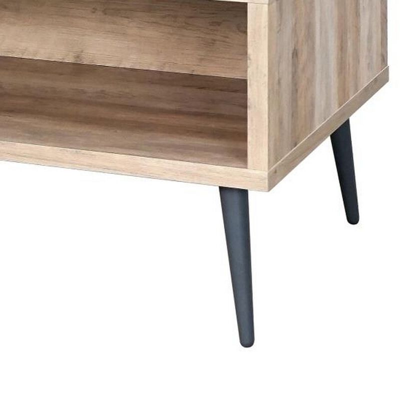 Carly 47 Inch Coffee Table, Tapered Legs, 1 Drawer, Light Brown and Gray - Benzara
