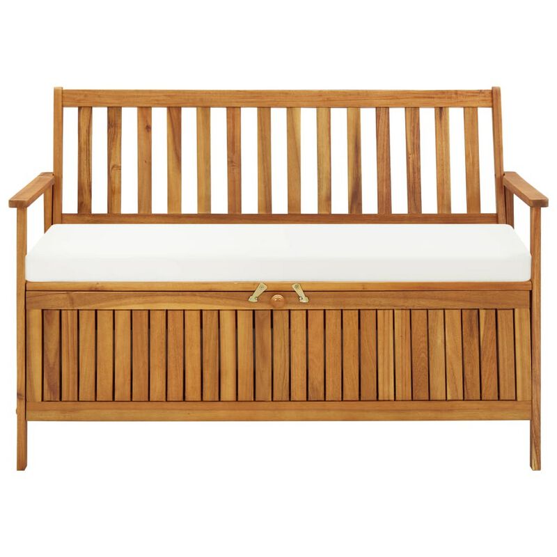 Reja Outdoor Storage Bench, 47 Inch Brown Solid Acacia Wood, White - Benzara