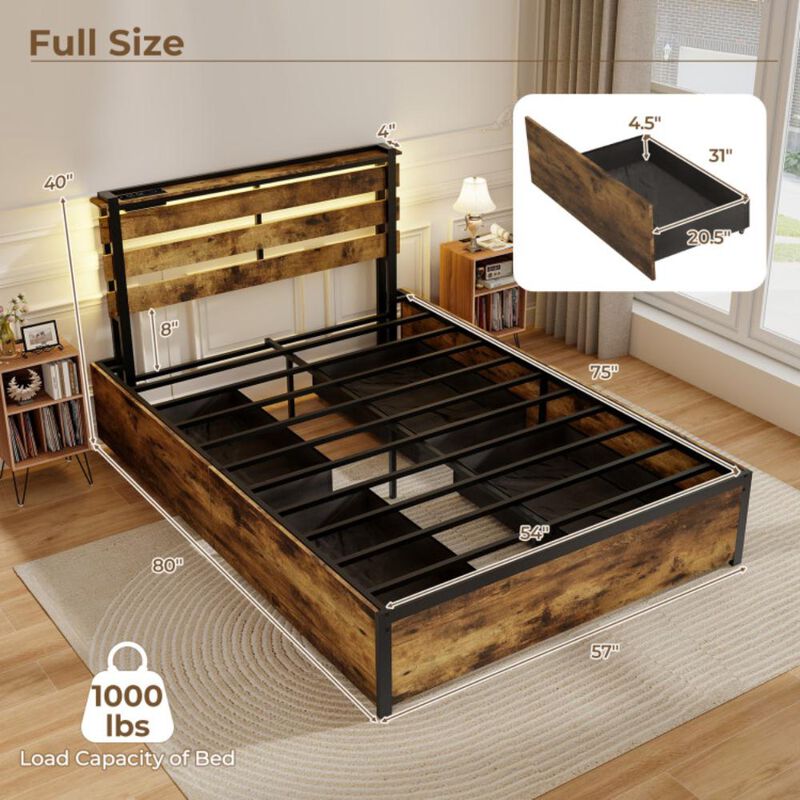 Hivvago Bed Frame with Drawers LED Lights and USB Ports
