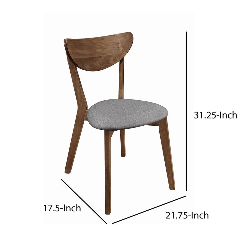 Wooden Plectrum Shape Padded Seat Dining Chair, Set of 2, Brown and Gray-Benzara