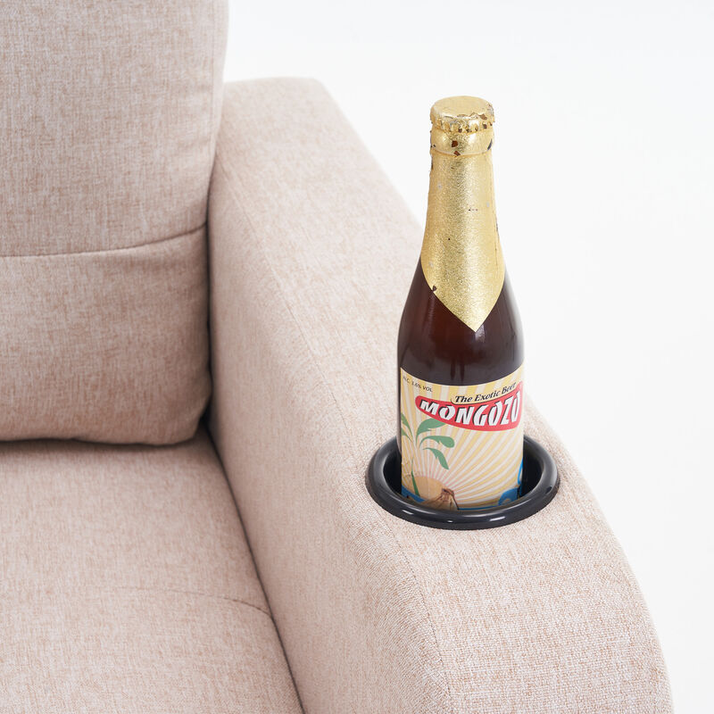 Upholstered Armchair with Storage Ottoman and Cup Holders for Cozy Seating