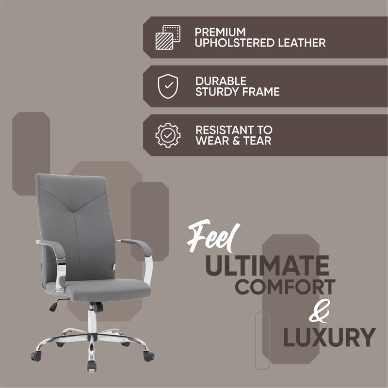 LeisureMod Sonora Modern High-Back Tall Adjustable Height Leather Conference Office Chair with Tilt & 360 Degree Swivel
