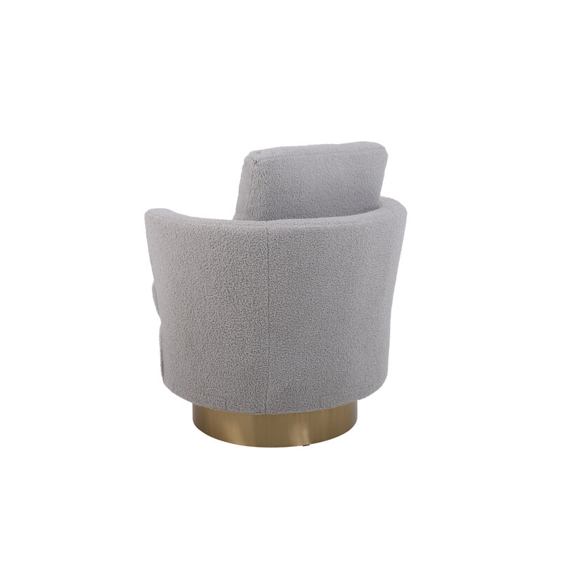 Grey Swivel Barrel Chair with Gold Base