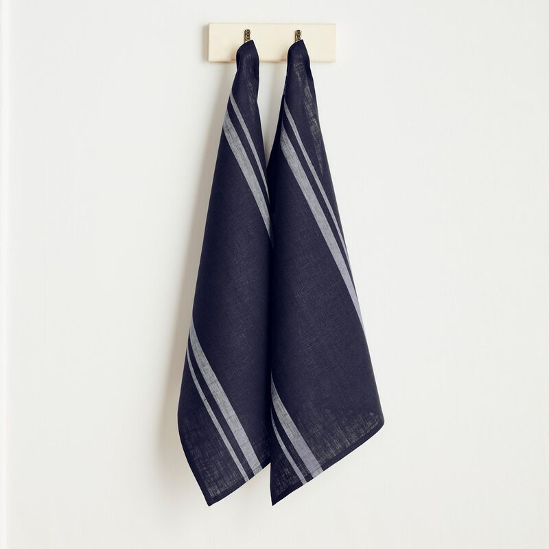 Solino Home 100% Pure Linen Kitchen Towels Set of 2 - 17 x 26 Inch | French Stripe