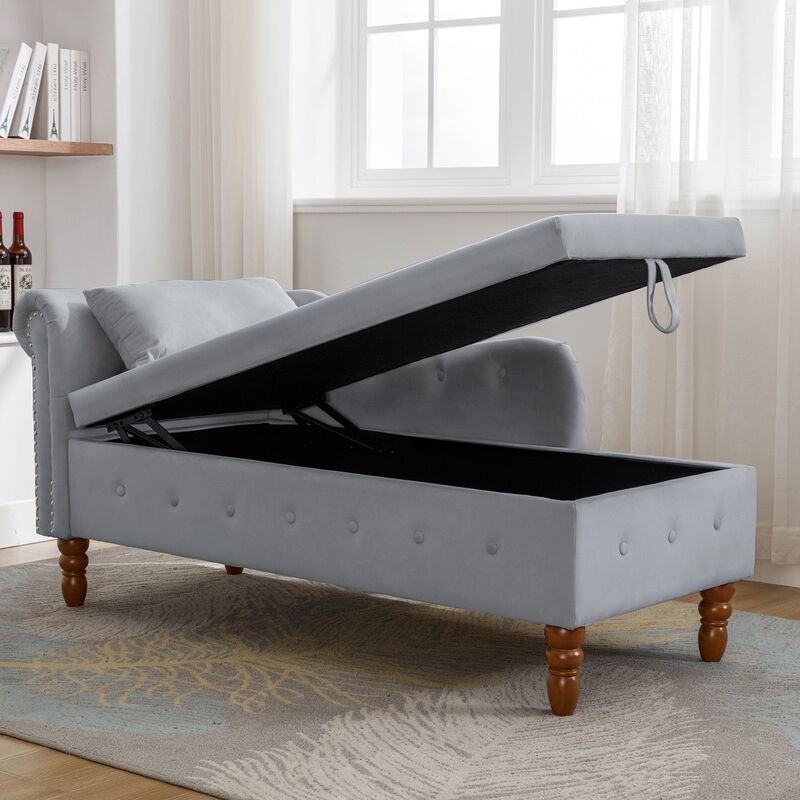 Mondawe Indoor Chaise Lounge, Upholstered Rolled Arm Chaise Sleeper Chair with Nailhead Trim
