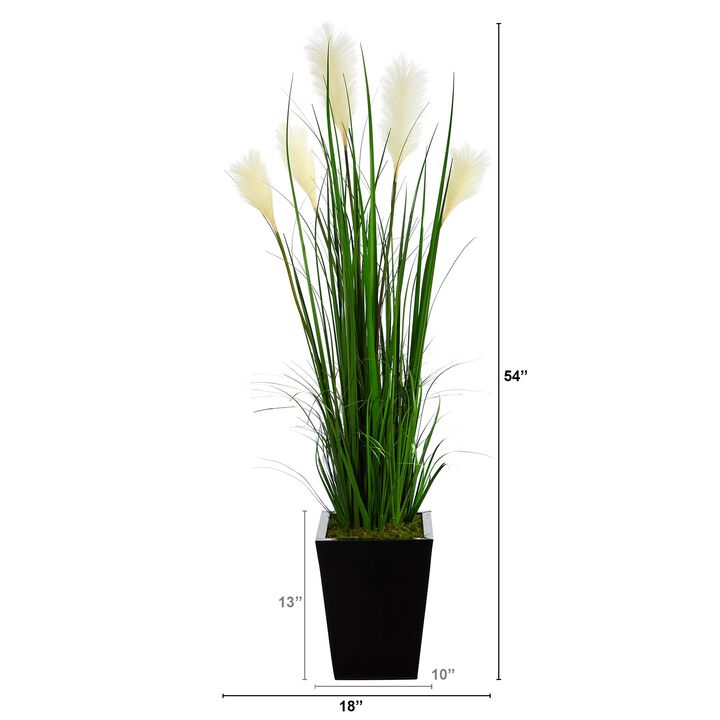 Hivvago 4.5" Wheat Plum Grass Artificial Plant in Black Metal Planter
