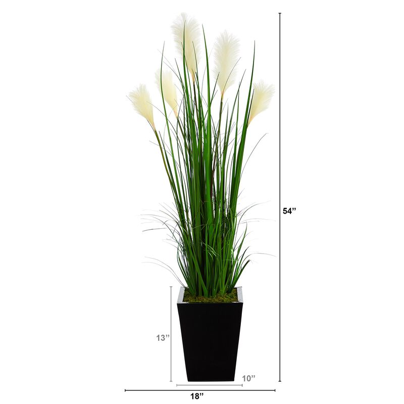 Hivvago 4.5" Wheat Plum Grass Artificial Plant in Black Metal Planter