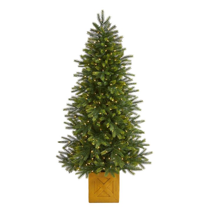 Nearly Natural 6-ft Manchester Fir Artificial Christmas Tree in Decorative Planter with 350 Clear Warm (Multifunction) LED Lights and 504 Bendable Branches