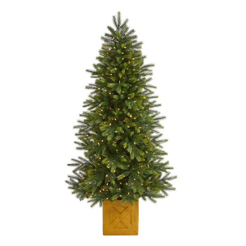Nearly Natural 6-ft Manchester Fir Artificial Christmas Tree in Decorative Planter with 350 Clear Warm (Multifunction) LED Lights and 504 Bendable Branches