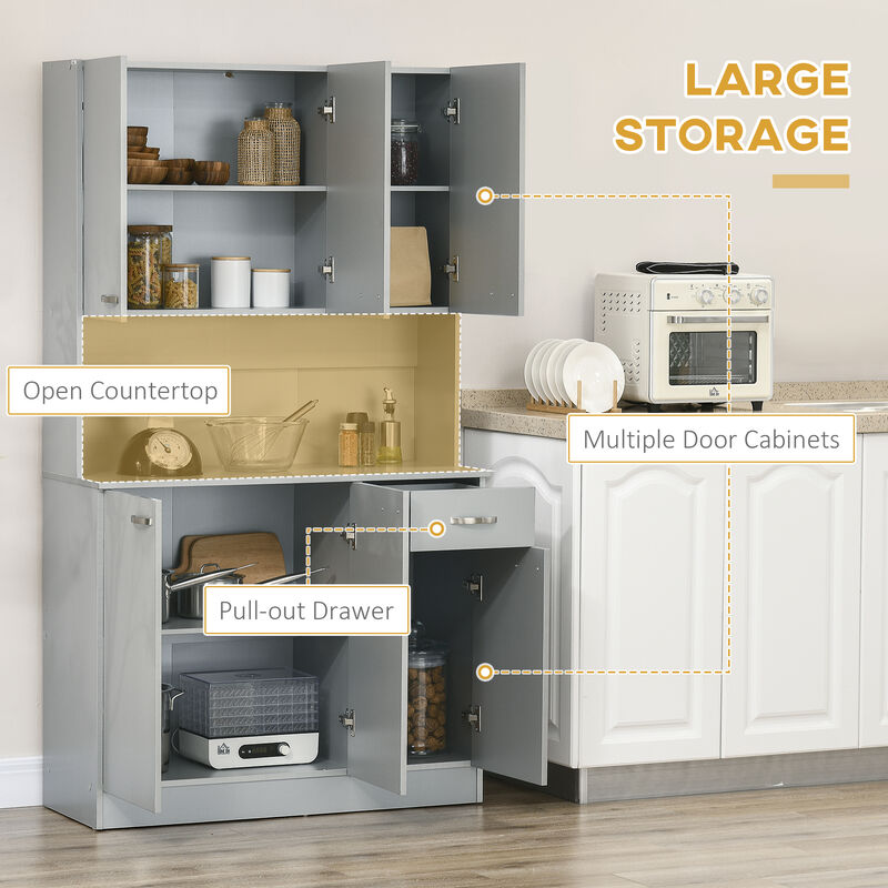 Free Standing Kitchen Cabinet Cupboard w/ Adjustable Shelving & Modern Design