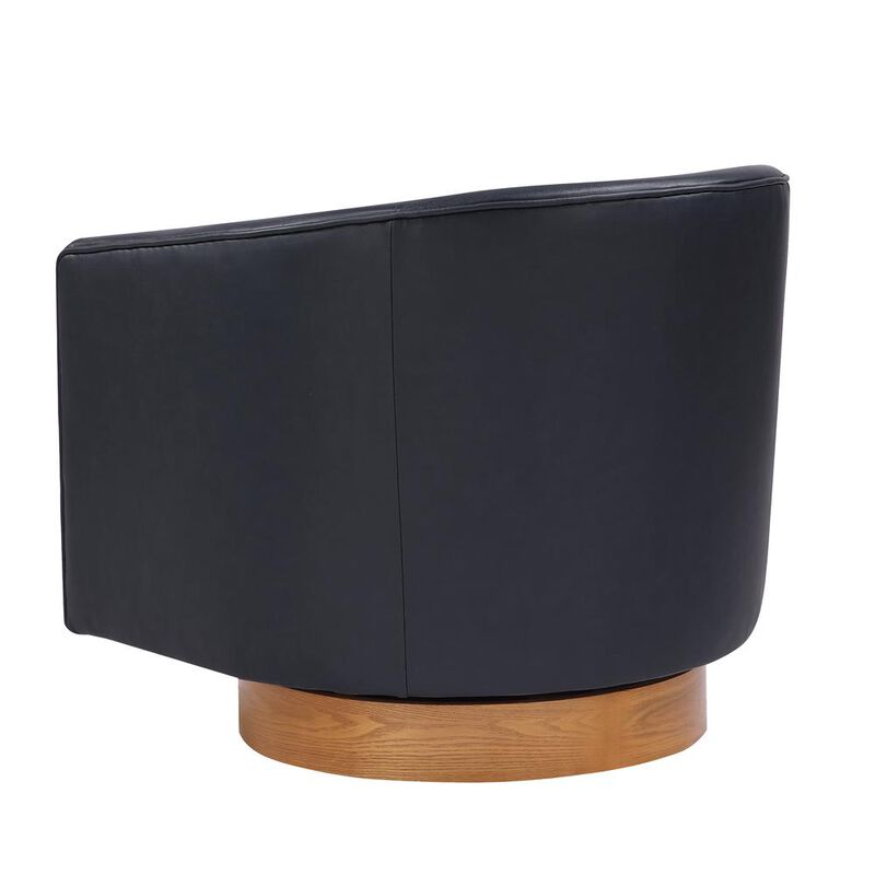 Comfort Pointe Irving Midnight Blue Faux Leather Wood Base Barrel Swivel Chair